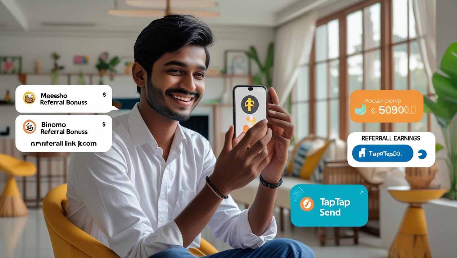 একজন তরুণ বাংলাদেশি স্মার্টফোন ধরে – ইনকাম অ্যাপ যাচাই